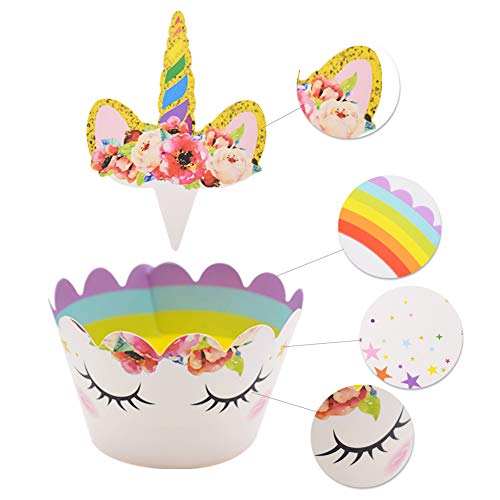 GOODGDN 62pcs Unicorn Birthday Cake Topper Set, Cupcake Topper Doble Sided, Party Supplies Cake Decorations para Niños Niñas Regalo Unicornio Decoraciones de Fiesta de Cumpleaños