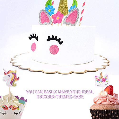 GOODGDN 62pcs Unicorn Birthday Cake Topper Set, Cupcake Topper Doble Sided, Party Supplies Cake Decorations para Niños Niñas Regalo Unicornio Decoraciones de Fiesta de Cumpleaños