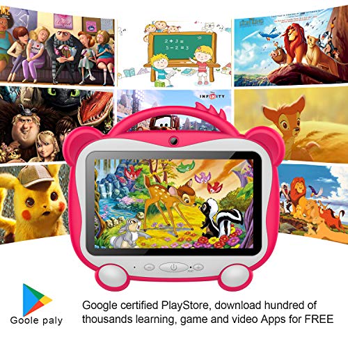 GOODTEL Tablet para Niños 7 Pulgadas Tablet Infantil Android 10.0 Quad-Core Processor, 16GB ROM, HD Pantalla1024*600 Doble Camera(0.3MP+2MP) 3G,WiFi,GPS,Certificación Google,Juegos Educativos-Rosado