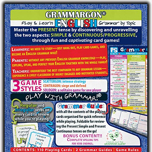 GRAMMARGON® Play & Learn English Grammar by Topic: Present Simple VS Present Continuous/Progressive | juego de cartas para aprender inglés- niños y adultos, A1-C2, Edición Internacional en inglés