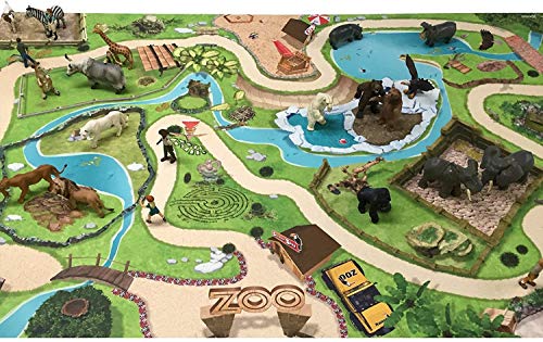 Gran Zoo | Parque de Animales Alfombra Infantil de Juego | SM04 Cuarto de los niños | Tamaño: 150 x 100 cm | Accesorios adecuados para Schleich, Papo, Bullyland, Playmobil etc. | STIKKIPIX