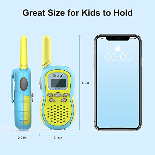 Grarg Walkie Talkie Niños,Walky Talky Niños Juguetes para 3-12 Años,3KM Largo Alcance 16 Canales Linterna LCD VOX 10 Tonos de Llamada Walkie Talkie Juguete para Actividades Externas Camping- 2PCS