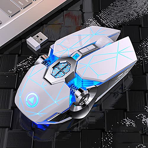 Greatangle-UK A 7 Silent Gaming Mouse Ratón inalámbrico Recargable 1600 dpi Led 7 Teclas Ratón de computadora para computadora portátil PC Gamer 400mah Batería Blanco