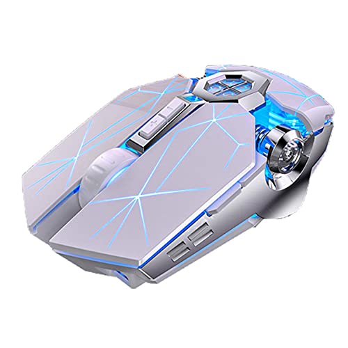 Greatangle-UK A 7 Silent Gaming Mouse Ratón inalámbrico Recargable 1600 dpi Led 7 Teclas Ratón de computadora para computadora portátil PC Gamer 400mah Batería Blanco