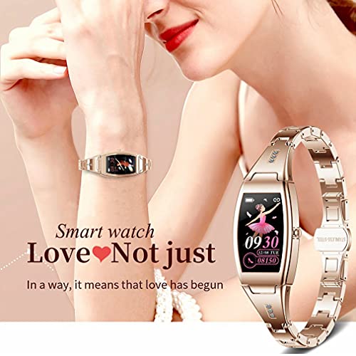 Greatangle-UK MK26 Relojes para Mujer Reloj Inteligente Rastreador de Ejercicios a Prueba de Agua Reloj Inteligente con frecuencia cardíaca Reloj de Pulsera con Pantalla a Color Oro Rosa