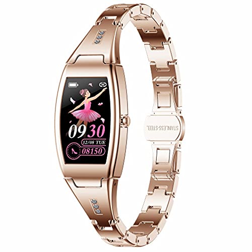 Greatangle-UK MK26 Relojes para Mujer Reloj Inteligente Rastreador de Ejercicios a Prueba de Agua Reloj Inteligente con frecuencia cardíaca Reloj de Pulsera con Pantalla a Color Oro Rosa