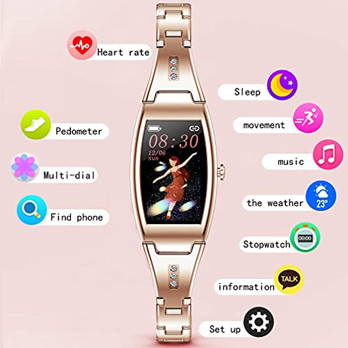 Greatangle-UK MK26 Relojes para Mujer Reloj Inteligente Rastreador de Ejercicios a Prueba de Agua Reloj Inteligente con frecuencia cardíaca Reloj de Pulsera con Pantalla a Color Oro Rosa