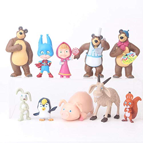 GSDGSD 10 Piezas Rusia Masha Juguete Figura muñeca decoración del hogar Juguetes Masa Oso Figura de acción Oso Creativo muñeca Regalo para Chico y