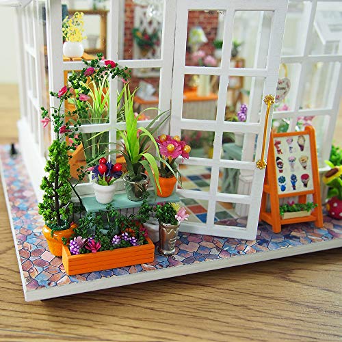 GuDoQi Casa en Miniatura con Música para Construir, Casa de Muñecas en Miniatura, Kit de Manualidades DIY, Regalos Hechos a Mano para Cumpleaños y Navidad, Tienda de Flores