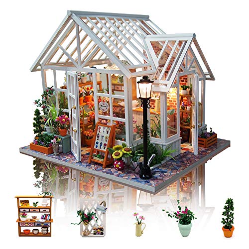 GuDoQi Casa en Miniatura con Música para Construir, Casa de Muñecas en Miniatura, Kit de Manualidades DIY, Regalos Hechos a Mano para Cumpleaños y Navidad, Tienda de Flores