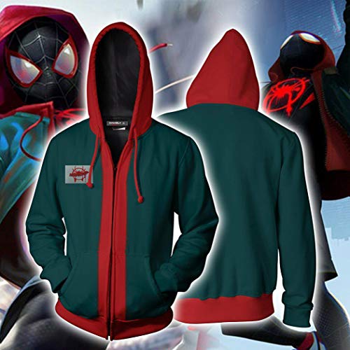 GUOHANG Miles Morales Spider Hombre con Capucha Sudadera con Capucha Disfraz para niños o Adultos Traje de Traje de Spiderman, Spiderman Traje Traje Halloween Carnaval Cosplay,Negro,125cm ~ 135cm