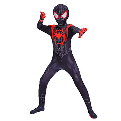 GUOHANG Miles Morales Spider Hombre con Capucha Sudadera con Capucha Disfraz para niños o Adultos Traje de Traje de Spiderman, Spiderman Traje Traje Halloween Carnaval Cosplay,Negro,125cm ~ 135cm