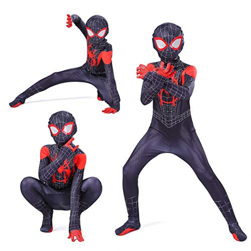 GUOHANG Miles Morales Spider Hombre con Capucha Sudadera con Capucha Disfraz para niños o Adultos Traje de Traje de Spiderman, Spiderman Traje Traje Halloween Carnaval Cosplay,Negro,125cm ~ 135cm