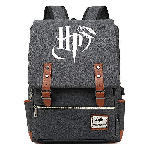 GXB Mochilas de Partido de Harry y Quidditch, Mochila portátil de la Universidad de Hogwarts, con Puerto de Carga USB, Bolsa Casual de Viaje Grande Gris Oscuro