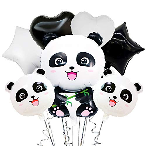 Gxhong Panda Party - Globos para decoración de cumpleaños infantil, con pancarta de feliz cumpleaños, confeti, globos de corazón, globos de papel de aluminio, para niñas y niños