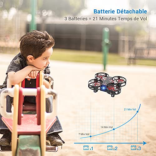 H823H - Mini dron infantil de 21 minutos con autonomía de 3 pilas para avión helicóptero, modo sin cabeza, mantenimiento de altitud, funcionamiento con un botón, 360 ° para principiantes y niños