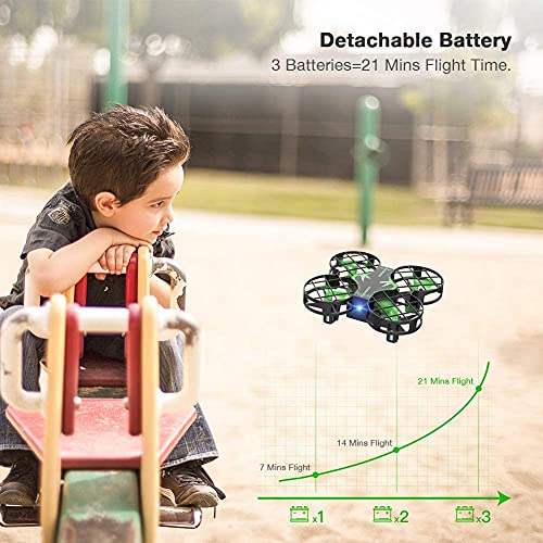 H823H - Mini drone para Niños,21 minutos con autonomía de 3 pilas para avión helicóptero, modo sin cabeza, mantenimiento de altitud, funcionamiento con un botón, 360 ° para principiantes y niños