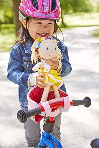 HABA 304109 - Asiento de Bicicleta para muñecas con Cierre de Velcro para Bicicleta y Trineo, Accesorio para muñecas, Juguetes a Partir de 18 Meses, Color Rojo y Rosa