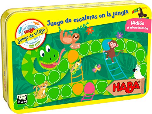 HABA 306052 - Juego de Escaleras en la Jungla, Juego de Viaje en Lata. Más 4 años