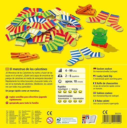 Haba Monstruo de los Calcetines-ESP (302255), juego de búsqueda 2-6 jugadores de 4 a 99 años, reacción rápida y consejos para el desarrollo del lenguaje, para toda la familia, multicolor