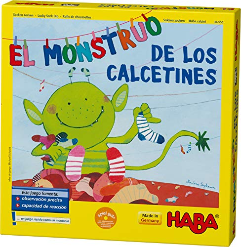 Haba Monstruo de los Calcetines-ESP (302255), juego de búsqueda 2-6 jugadores de 4 a 99 años, reacción rápida y consejos para el desarrollo del lenguaje, para toda la familia, multicolor