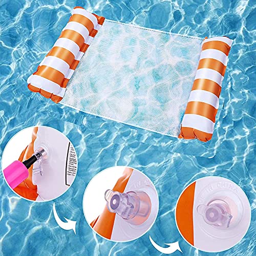 Hamaca inflable, hamaca de agua inflable, colchón de aire para piscina, cama flotante inflable 4 en 1, hamaca de agua para piscina, hamaca inflable para piscina, hamaca de agua con red para adultos