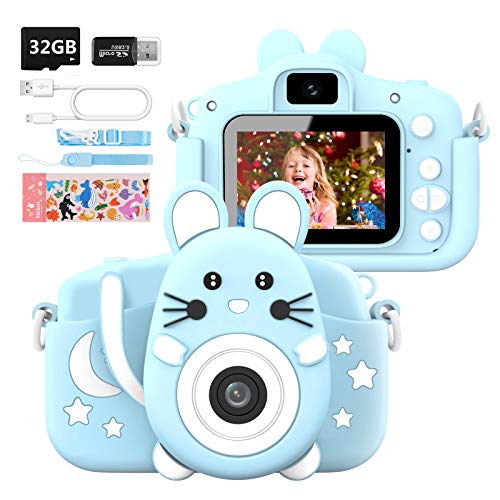 Hangrui Cámara Digital para Niños,Cámara Fotos Infantil con 32GB TF Tarjeta,Pantalla de Protección Ocular IPS de 1080P 2,0" HD Selfie Video Cámara Fotos Niños Regalos para Niños y niñas(Azul)