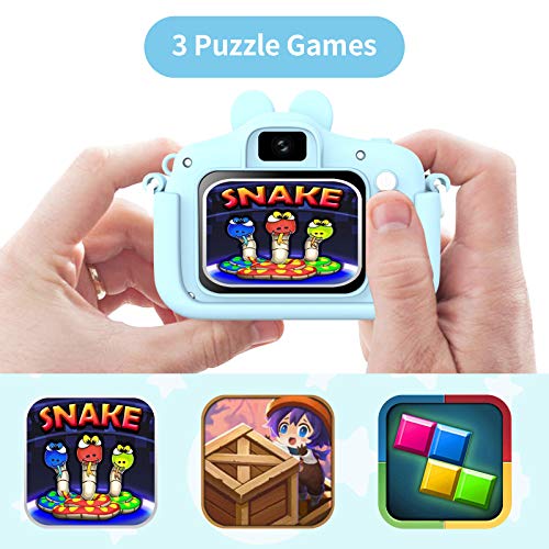 Hangrui Cámara Digital para Niños,Cámara Fotos Infantil con 32GB TF Tarjeta,Pantalla de Protección Ocular IPS de 1080P 2,0" HD Selfie Video Cámara Fotos Niños Regalos para Niños y niñas(Azul)