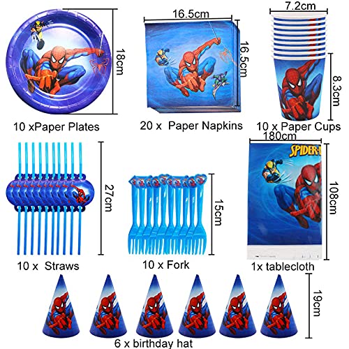 Hao-zhuokun 67 Piezas Spiderman vajilla para Fiesta de cumpleaños,Superhero Spiderman Vajilla Contiene Platos Tazas Manteles Servilletas para Niños Niñas Decoración de Fiesta