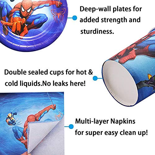 Hao-zhuokun 67 Piezas Spiderman vajilla para Fiesta de cumpleaños,Superhero Spiderman Vajilla Contiene Platos Tazas Manteles Servilletas para Niños Niñas Decoración de Fiesta