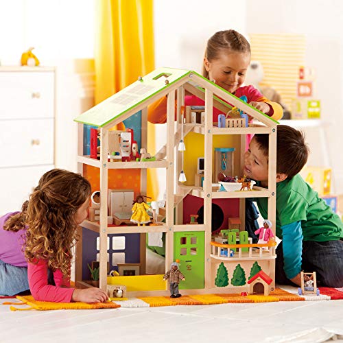 Hape Casa Madera con Muebles para Niños y Niñas, Casa de Muñecas de Juguete Galardonada de 3 Pisos con Muebles, Accesorios, Escaleras Móviles y con Temática de las Estaciones del Año