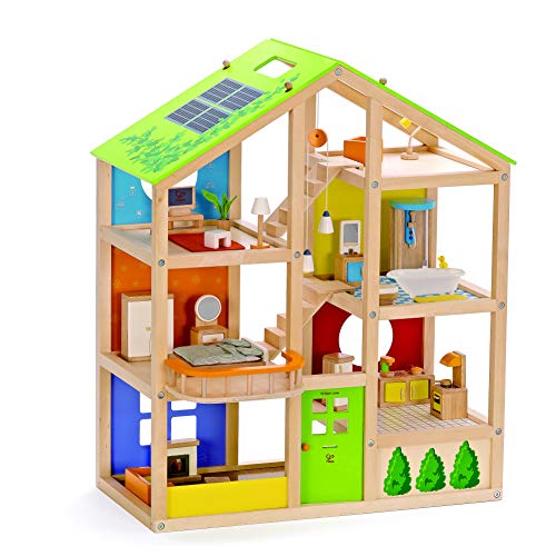 Hape Casa Madera con Muebles para Niños y Niñas, Casa de Muñecas de Juguete Galardonada de 3 Pisos con Muebles, Accesorios, Escaleras Móviles y con Temática de las Estaciones del Año