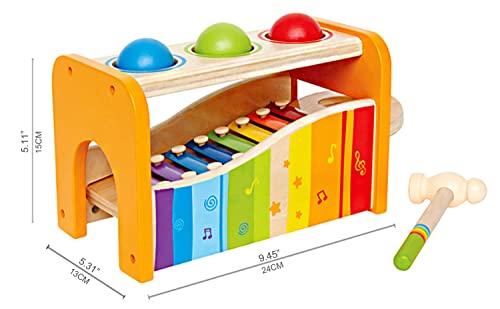 Hape Golpea Pelotas Xilófono, Premiado Juguete Musical para Tocar de Madera Duradero para Niños y Niñas Pequeños, Multifuncional y con Colores Vivos