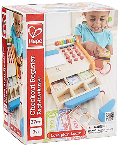 Hape Hape Caja Registradora, Caja Registradora de Juguete de 37 Piezas de Madera para Niños y Niñas, Con Calculadora