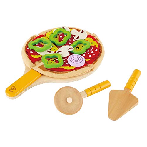 Hape Juego de Cocina de Pizza Casera, Comida de Juguete para Mezclar y Combinar, Pizza de Madera con Base para Cocinar, Condimentos y Accesorios para Servir