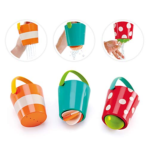 Hape Juego de Cubos Alegres; Juguetes para el Baño Tres Ruedas para Niños y Niñas Pequeños, Multicolor