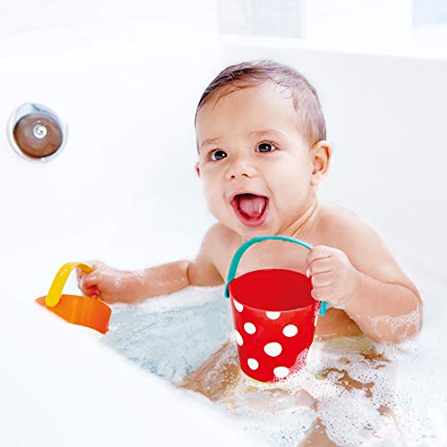 Hape Juego de Cubos Alegres; Juguetes para el Baño Tres Ruedas para Niños y Niñas Pequeños, Multicolor