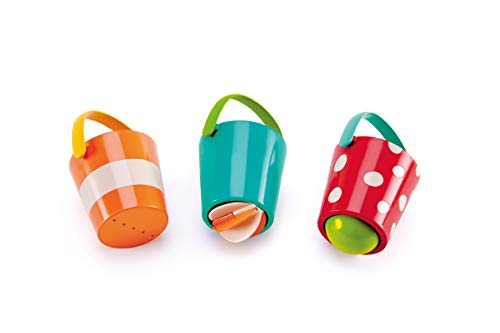 Hape Juego de Cubos Alegres; Juguetes para el Baño Tres Ruedas para Niños y Niñas Pequeños, Multicolor