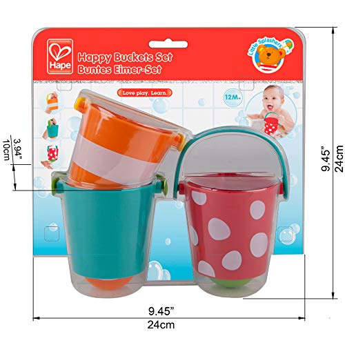 Hape Juego de Cubos Alegres; Juguetes para el Baño Tres Ruedas para Niños y Niñas Pequeños, Multicolor