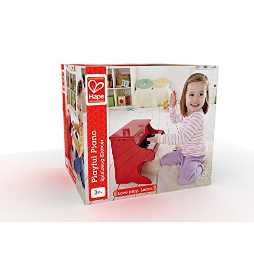 Hape Mini Piano, Mini Instrumento Musical de Madera de Juguete con 18 Teclas, Rojo