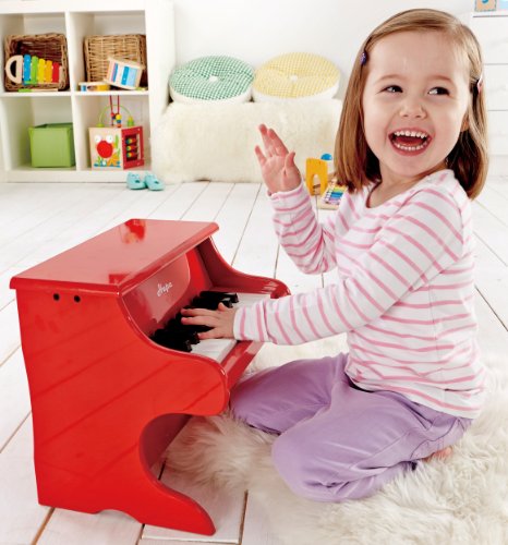 Hape Mini Piano, Mini Instrumento Musical de Madera de Juguete con 18 Teclas, Rojo