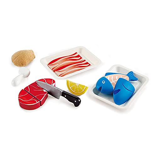 Hape Proteínas Deliciosas, Juego de Simulación de Madera Juego de Comida para Niños y Niñas, Juego Básico con Velcro Juegos de Ingredientes y Accesorios de Cocina