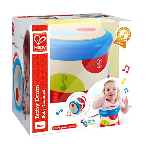 Hape Tambor para Bebé, Tambor Colorido que Rueda Instrumento Musical de Juguete Para Niños y Niñas Pequeños, Ritmo y Sonido de Aprendizaje, Funciona con Pilas