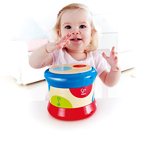 Hape Tambor para Bebé, Tambor Colorido que Rueda Instrumento Musical de Juguete Para Niños y Niñas Pequeños, Ritmo y Sonido de Aprendizaje, Funciona con Pilas