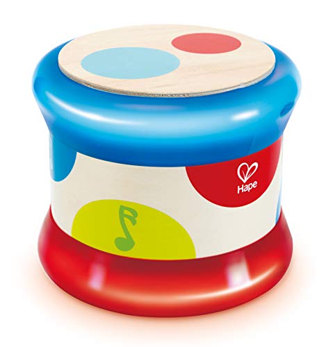 Hape Tambor para Bebé, Tambor Colorido que Rueda Instrumento Musical de Juguete Para Niños y Niñas Pequeños, Ritmo y Sonido de Aprendizaje, Funciona con Pilas