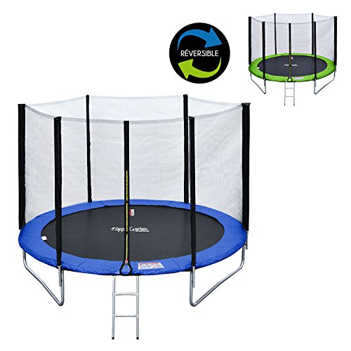 Happy Garden Pack Premium Cama elástica 245cm Reversible Verde/Azul Canberra + Red de Seguridad, Escalera, Lona y Kit de Anclaje