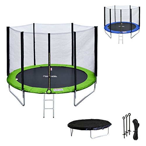 Happy Garden Pack Premium Cama elástica 245cm Reversible Verde/Azul Canberra + Red de Seguridad, Escalera, Lona y Kit de Anclaje