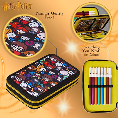 Harry Potter Estuche Escolar, Incluye Material Escolar, Estuches Escolares 2 Compartimentos con Lapices Colores Rotuladores Tijeras Regla, Regalos Para Niños