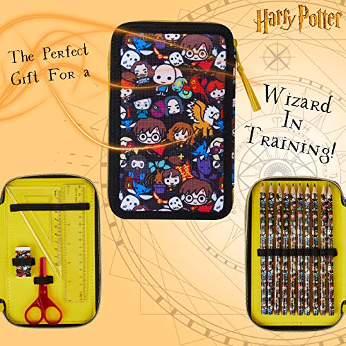 Harry Potter Estuche Escolar, Incluye Material Escolar, Estuches Escolares 2 Compartimentos con Lapices Colores Rotuladores Tijeras Regla, Regalos Para Niños