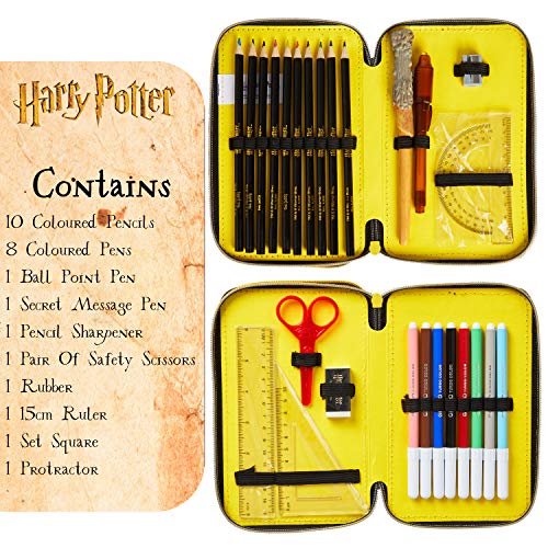 Harry Potter Estuche Escolar, Regalos Niños, Kit Material Escolar con Boligrafos Originales, Lápices Colores, Gomas De Borrar y Tijeras Escolares, Regalos de Cumpleaños